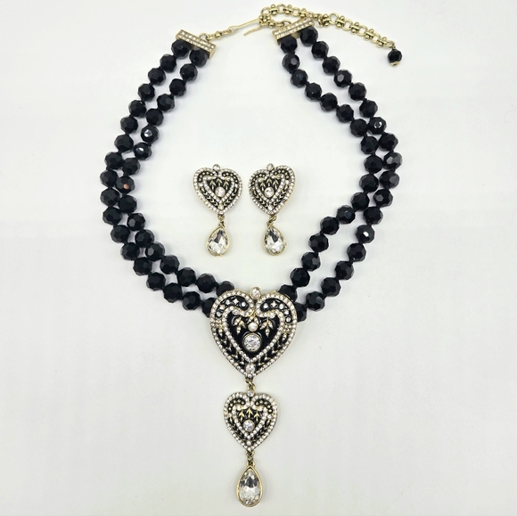 Heidi Daus Swarovski Crystal and Enamel Heart Statement Necklace Earring Set - Picture 10 of 12